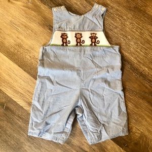 Smocked monkey see/do/hear smocked romper